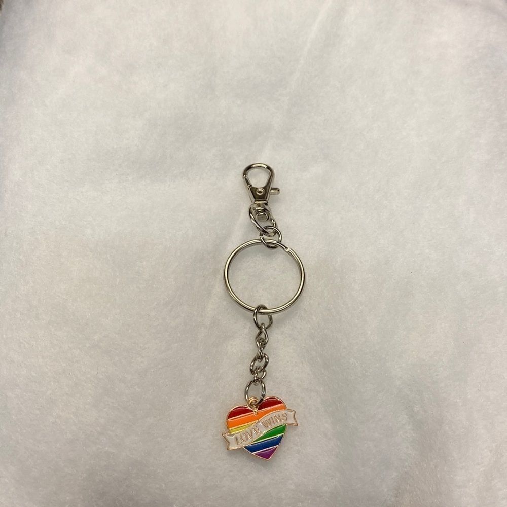 Pride Love Wins Heart Pendant on  Lobster Claw KeyChain (Handmade)